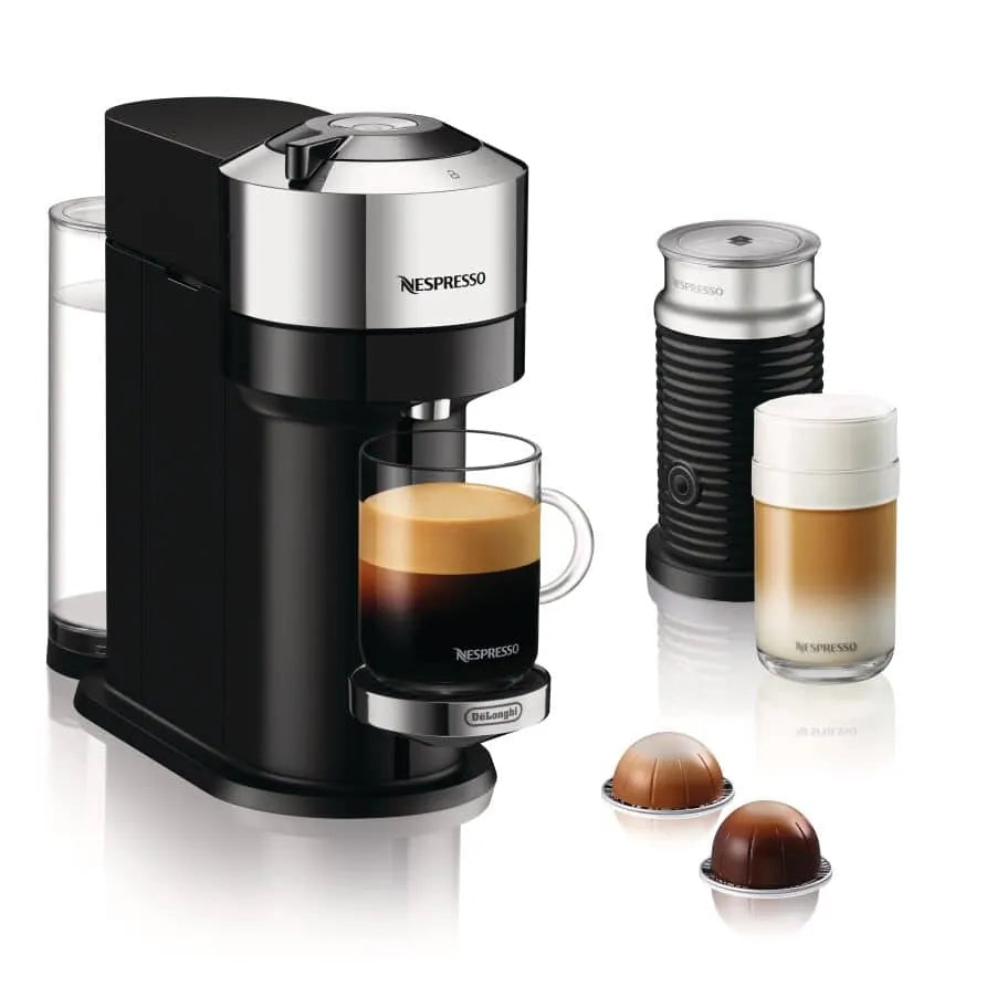 Nespresso Vertuo Next Deluxe Coffee and Espresso Maker by DeLonghi, Chrome with Aeroccino Milk Frother