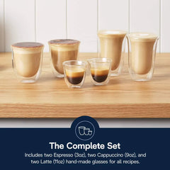 Connoisseur Collection Set of 6 Double Wall Thermal Glasses (2 Espresso, 2 Cappuccino, 2 Latte)